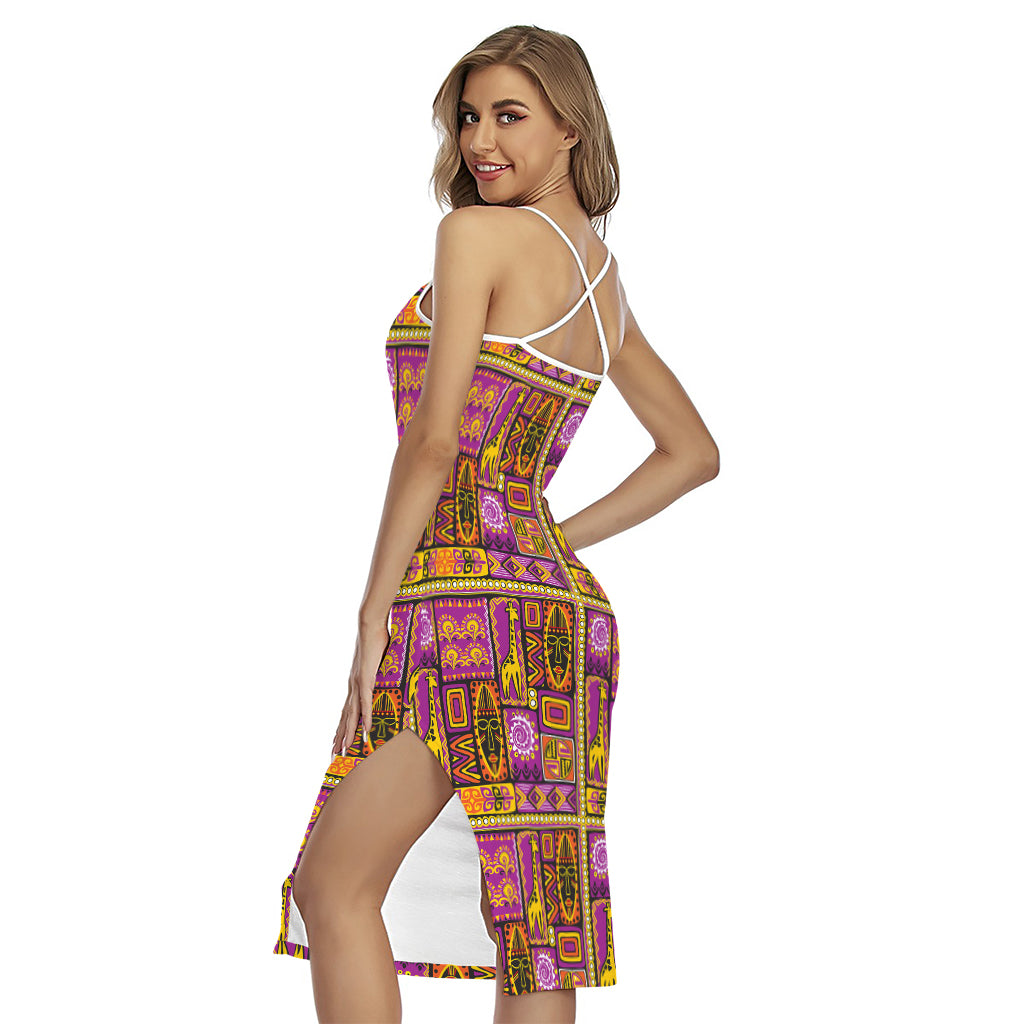 African Ethnic Tribal Inspired Print Cross Back Cami Dress