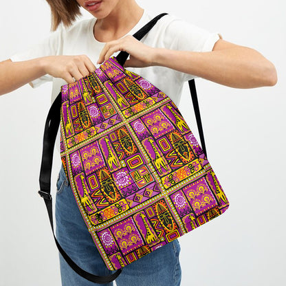 African Ethnic Tribal Inspired Print Drawstring Backpack
