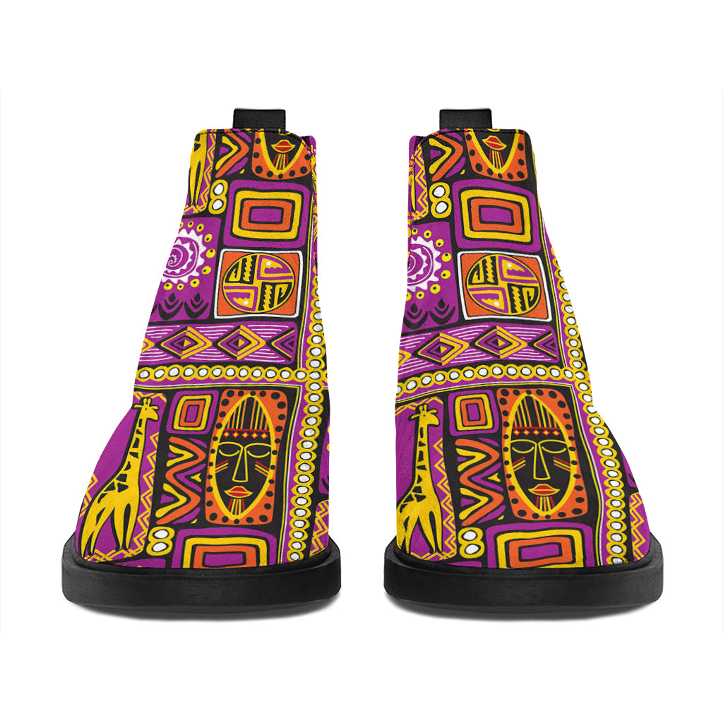 African Ethnic Tribal Inspired Print Flat Ankle Boots