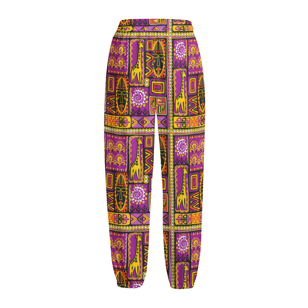 African Ethnic Tribal Inspired Print Fleece Lined Knit Pants