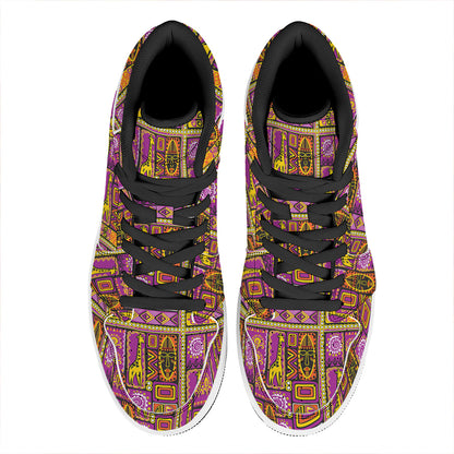 African Ethnic Tribal Inspired Print High Top Leather Sneakers
