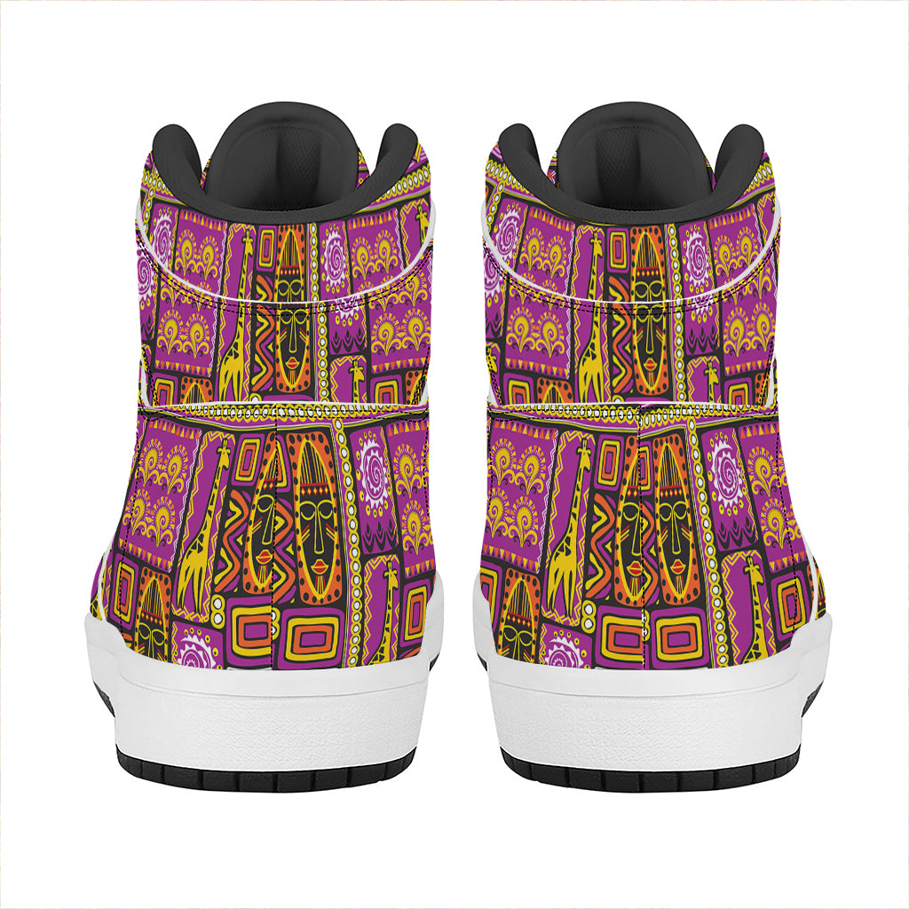 African Ethnic Tribal Inspired Print High Top Leather Sneakers