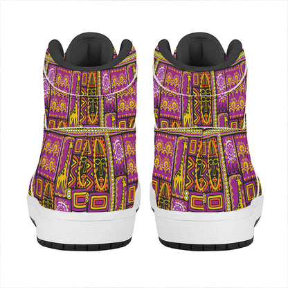 African Ethnic Tribal Inspired Print High Top Leather Sneakers