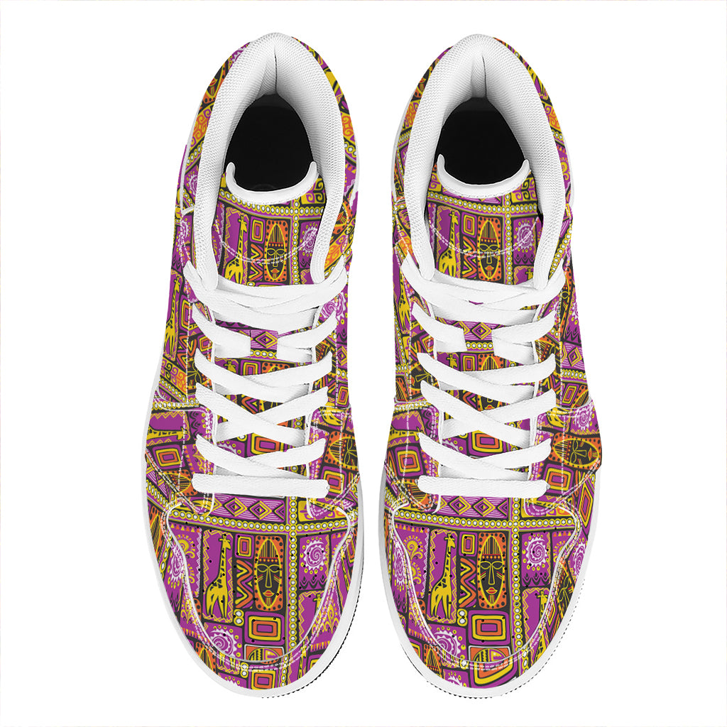 African Ethnic Tribal Inspired Print High Top Leather Sneakers