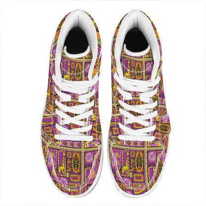 African Ethnic Tribal Inspired Print High Top Leather Sneakers