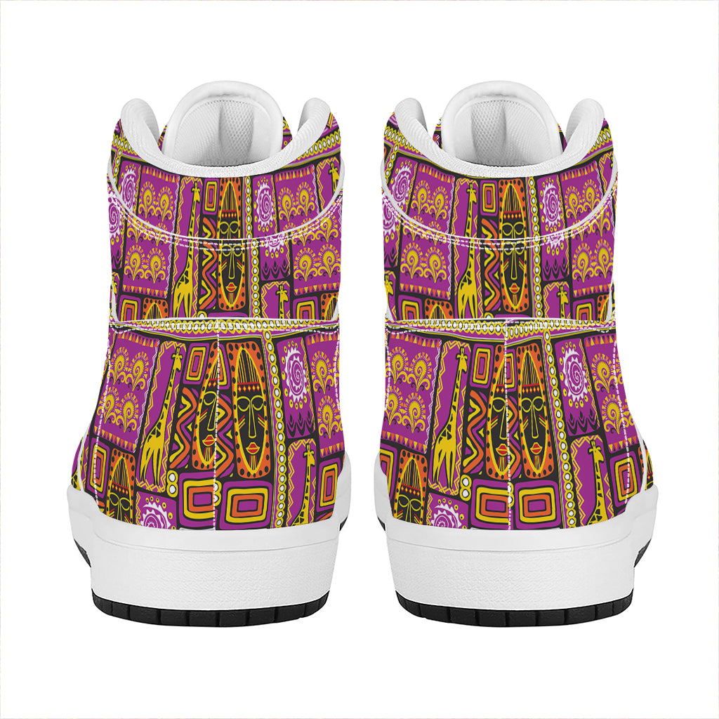 African Ethnic Tribal Inspired Print High Top Leather Sneakers