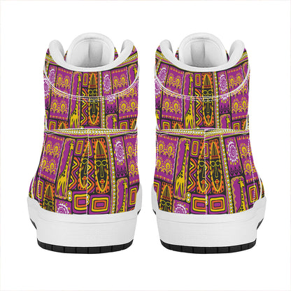 African Ethnic Tribal Inspired Print High Top Leather Sneakers