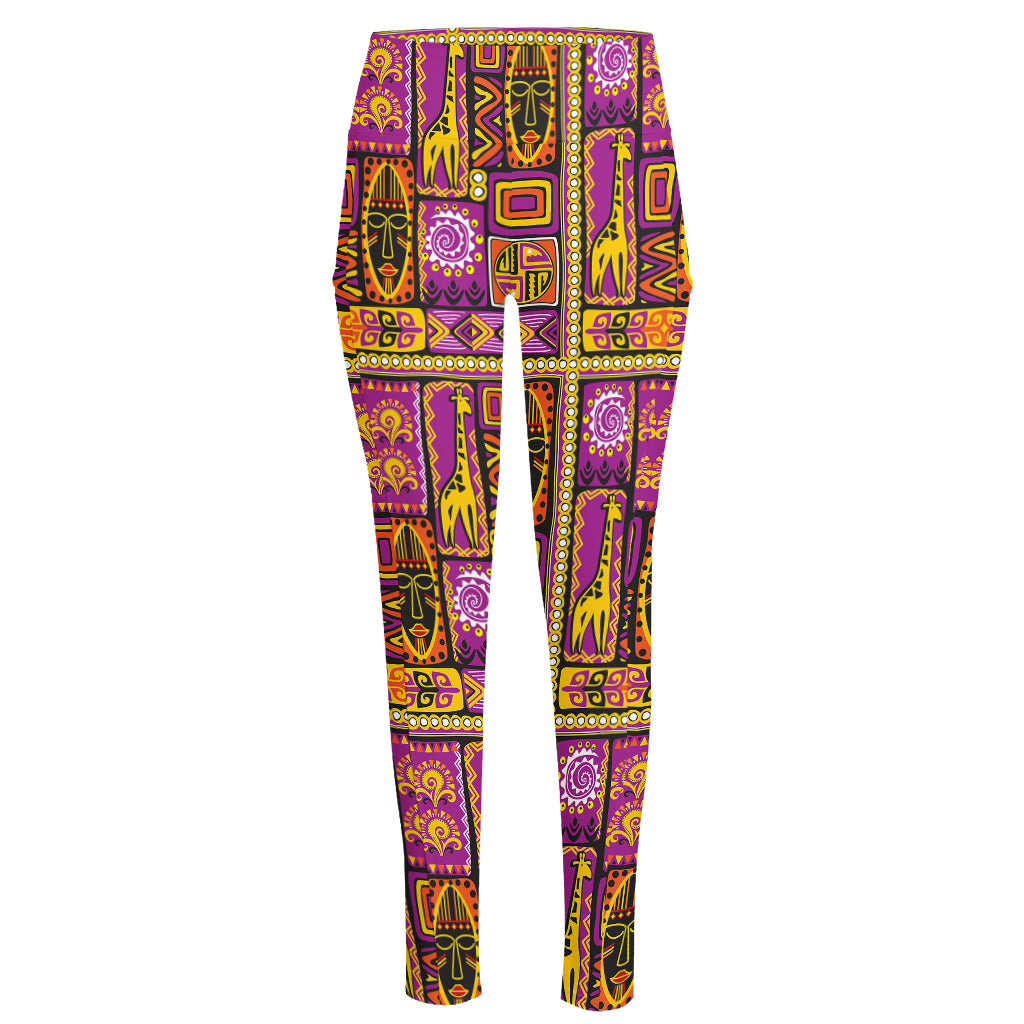 African Ethnic Tribal Inspired Print High-Waisted Pocket Leggings