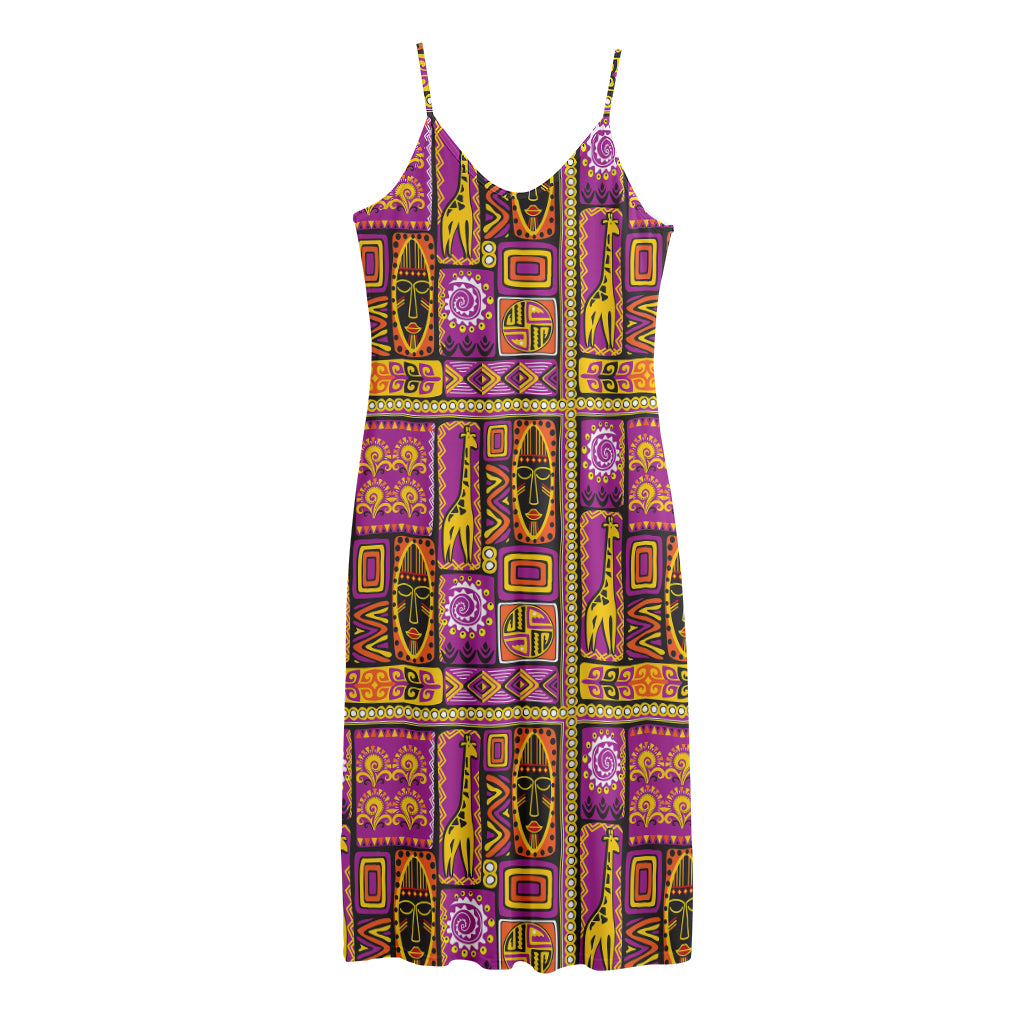 African Ethnic Tribal Inspired Print Jersey Midi Cami Dress