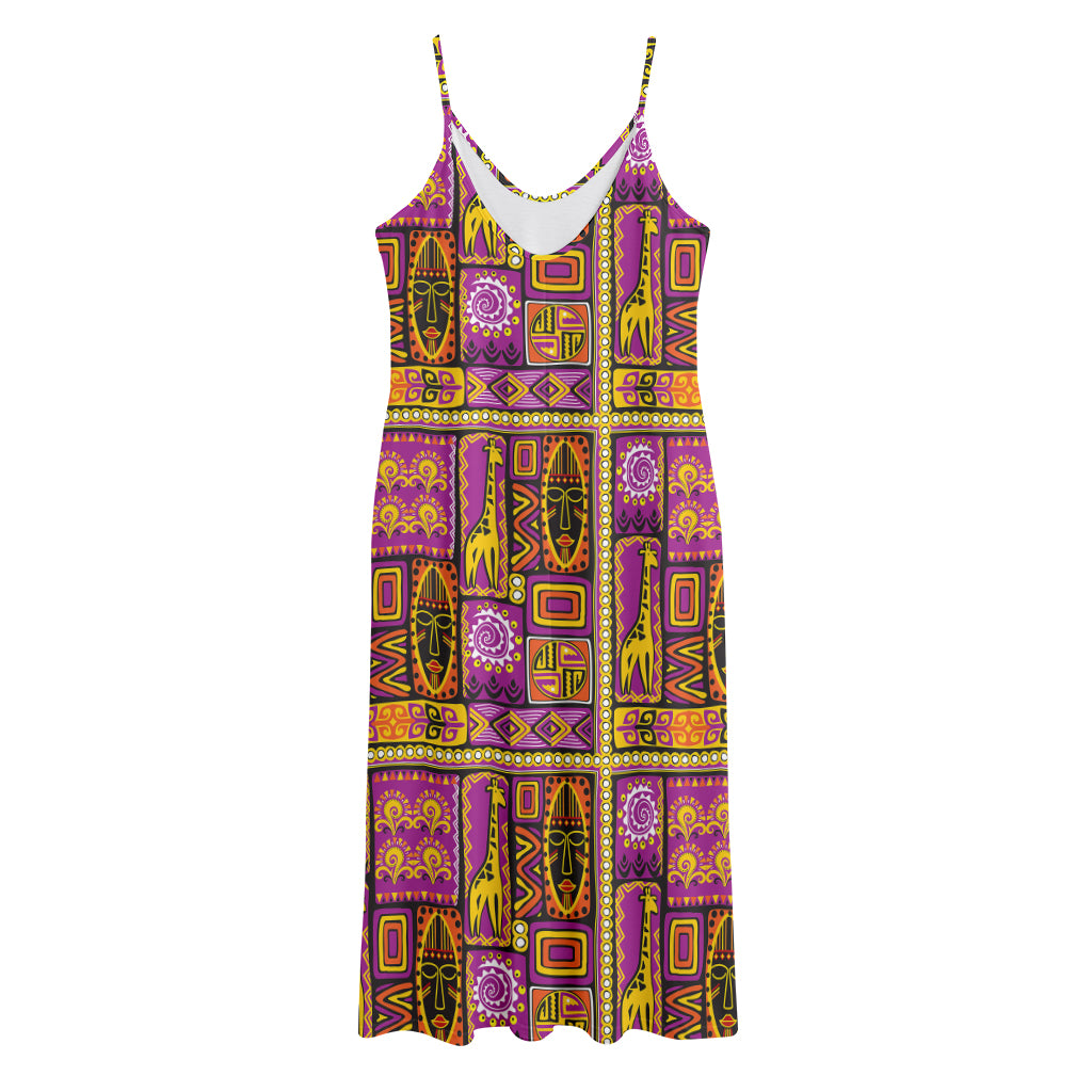 African Ethnic Tribal Inspired Print Jersey Midi Cami Dress