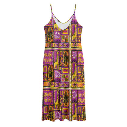 African Ethnic Tribal Inspired Print Jersey Midi Cami Dress