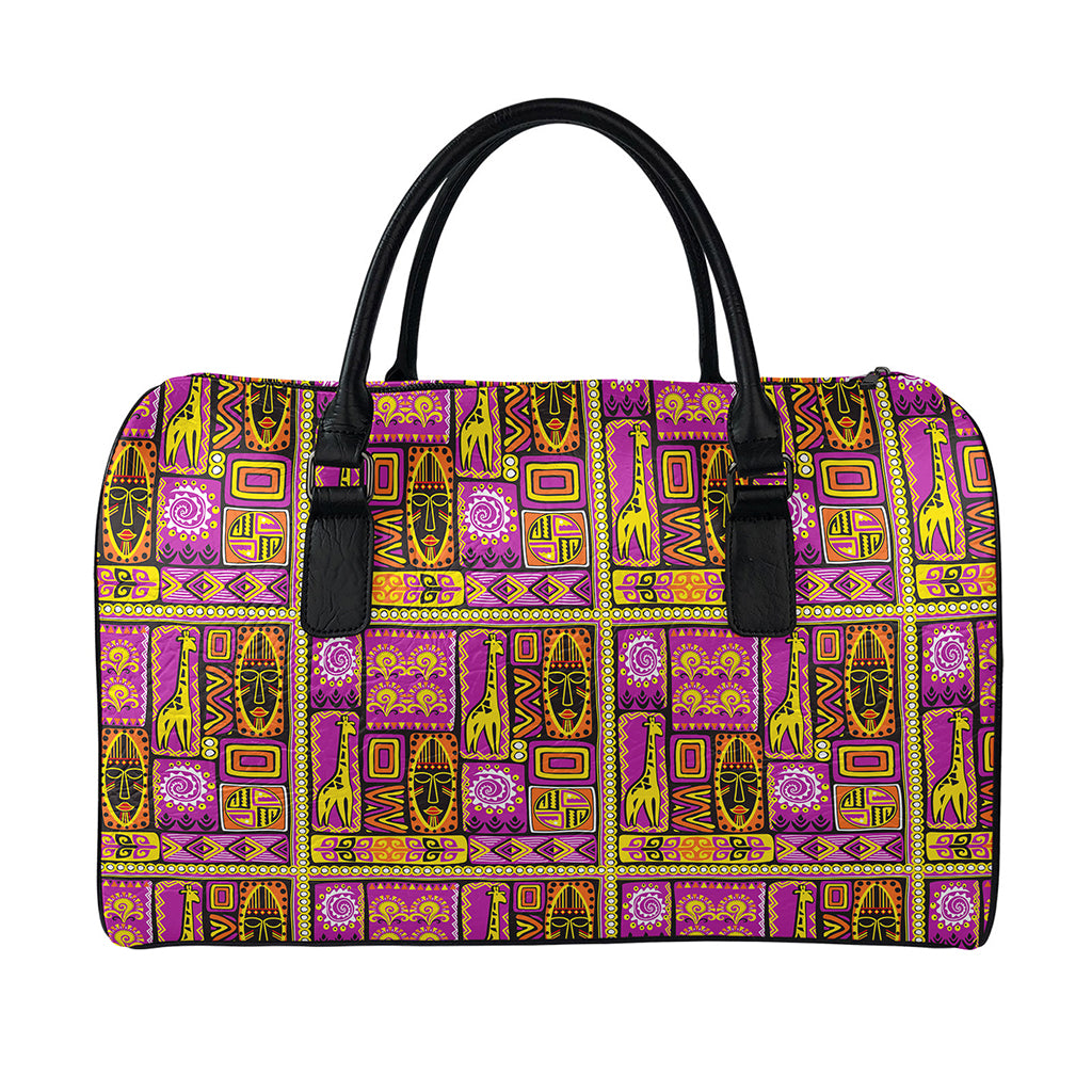 African Ethnic Tribal Inspired Print Leather Duffle Bag
