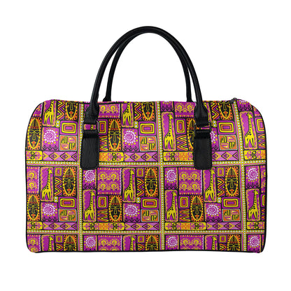 African Ethnic Tribal Inspired Print Leather Duffle Bag