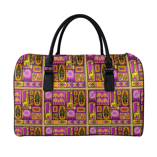 African Ethnic Tribal Inspired Print Leather Duffle Bag