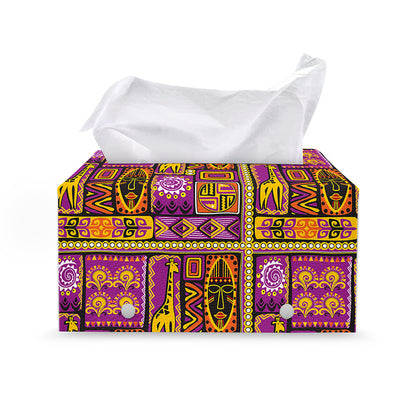 African Ethnic Tribal Inspired Print Leather Tissue Box Cover