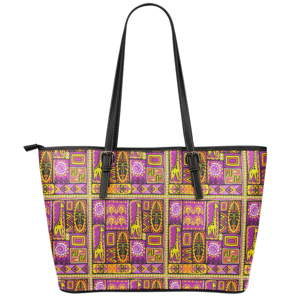 African Ethnic Tribal Inspired Print Leather Tote Bag