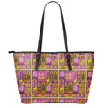 African Ethnic Tribal Inspired Print Leather Tote Bag With Zipper