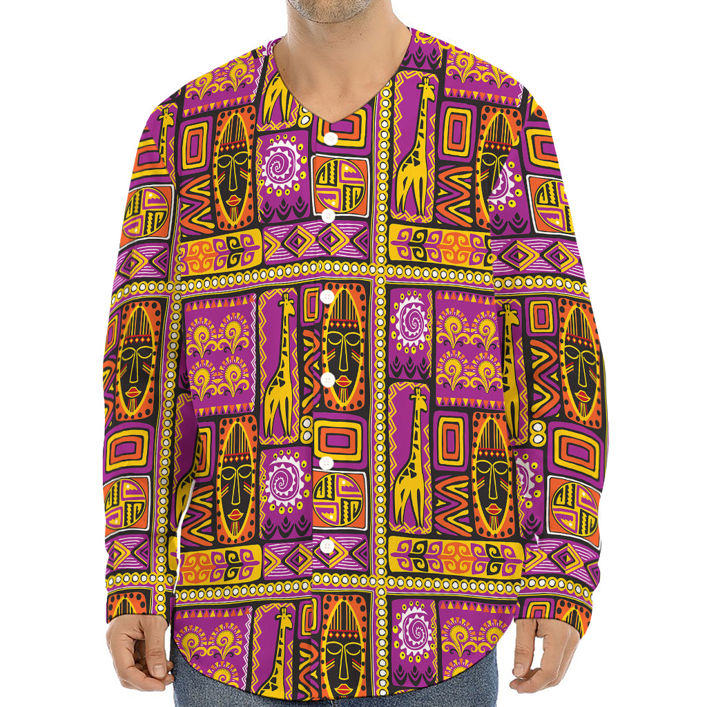 African Ethnic Tribal Inspired Print Long Sleeve Baseball Jersey