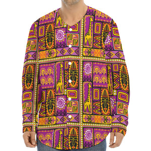 African Ethnic Tribal Inspired Print Long Sleeve Baseball Jersey