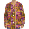 African Ethnic Tribal Inspired Print Long Sleeve Baseball Jersey