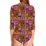 African Ethnic Tribal Inspired Print Long Sleeve Swimsuit