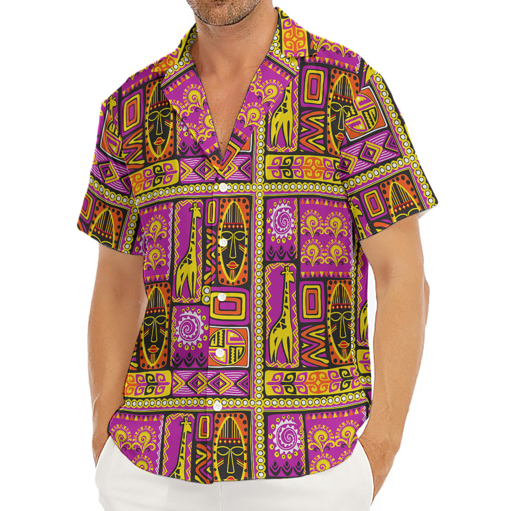 African Ethnic Tribal Inspired Print Men's Deep V-Neck Shirt
