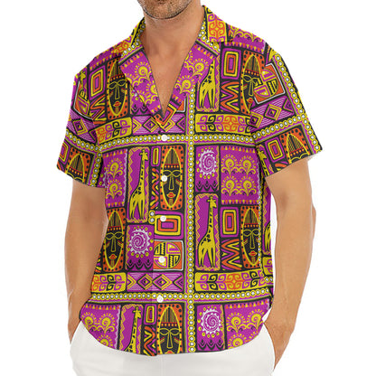 African Ethnic Tribal Inspired Print Men's Deep V-Neck Shirt