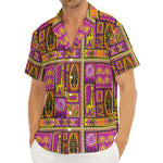 African Ethnic Tribal Inspired Print Men's Deep V-Neck Shirt