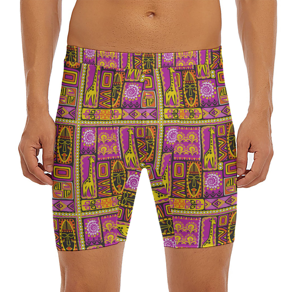 African Ethnic Tribal Inspired Print Men's Long Boxer Briefs