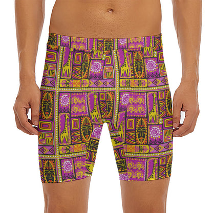 African Ethnic Tribal Inspired Print Men's Long Boxer Briefs
