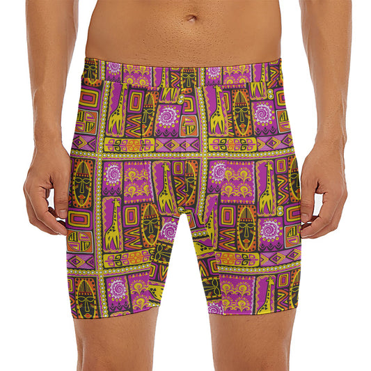 African Ethnic Tribal Inspired Print Men's Long Boxer Briefs