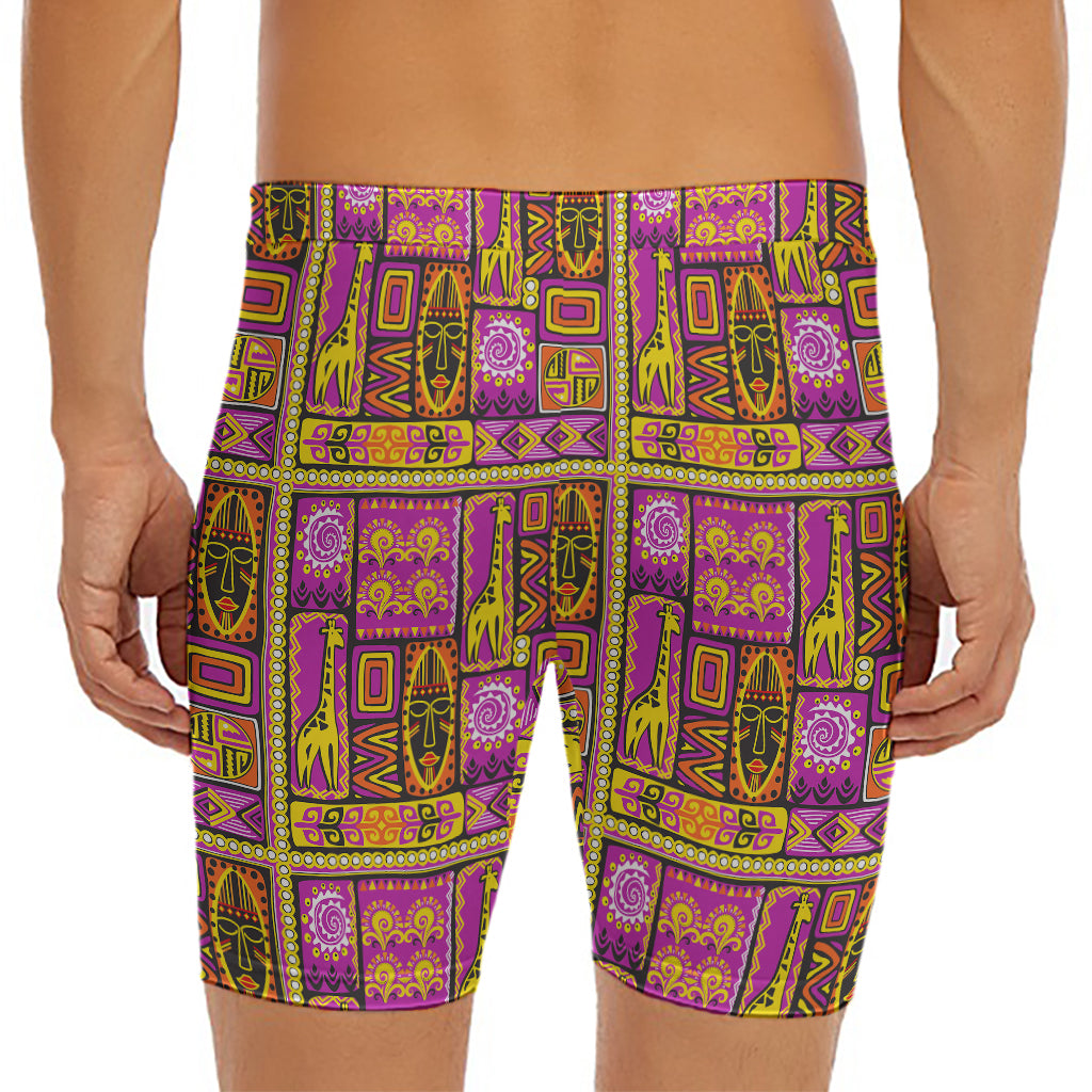 African Ethnic Tribal Inspired Print Men's Long Boxer Briefs