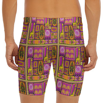 African Ethnic Tribal Inspired Print Men's Long Boxer Briefs