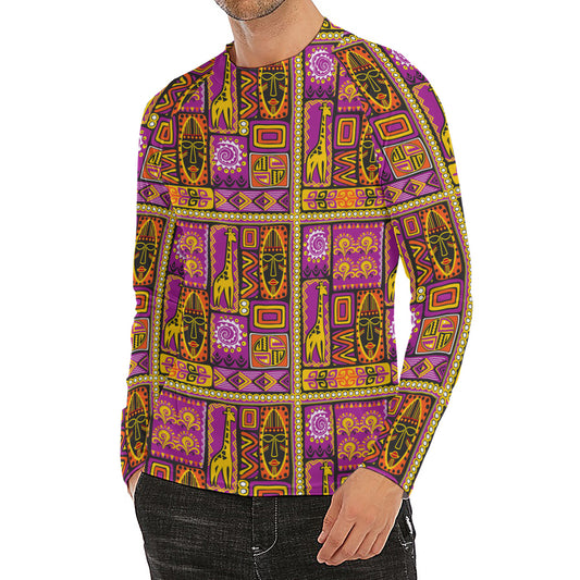 African Ethnic Tribal Inspired Print Men's Long Sleeve Rash Guard