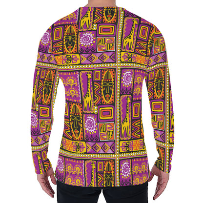 African Ethnic Tribal Inspired Print Men's Long Sleeve T-Shirt
