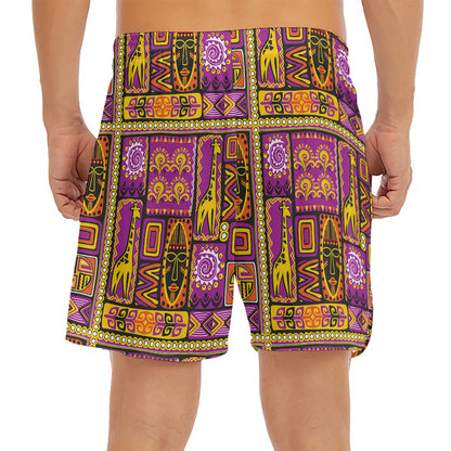 African Ethnic Tribal Inspired Print Men's Split Running Shorts