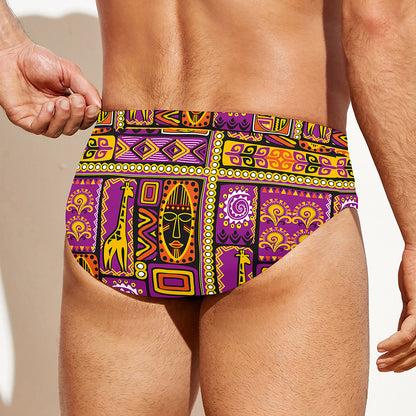 African Ethnic Tribal Inspired Print Men's Swim Briefs