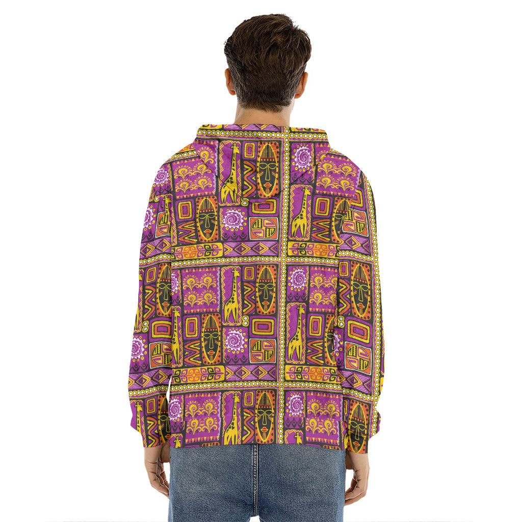 African Ethnic Tribal Inspired Print Men's Velvet Pullover Hoodie