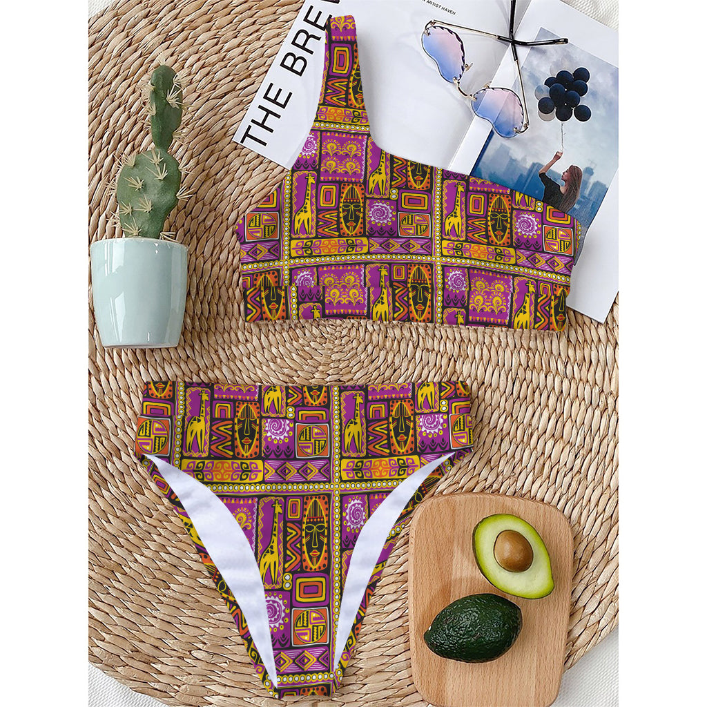 African Ethnic Tribal Inspired Print One Shoulder Bikini Top