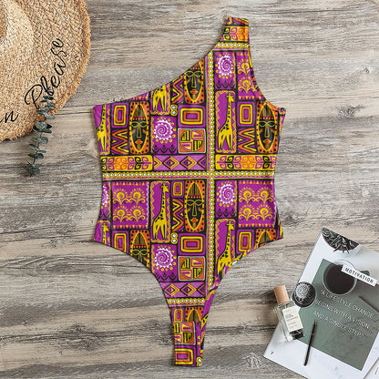African Ethnic Tribal Inspired Print One Shoulder Bodysuit