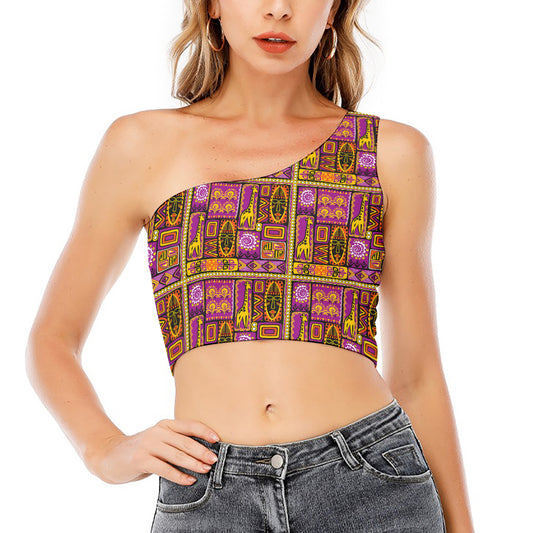 African Ethnic Tribal Inspired Print One Shoulder Crop Top