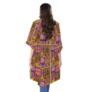 African Ethnic Tribal Inspired Print Open Front Beach Cover Up