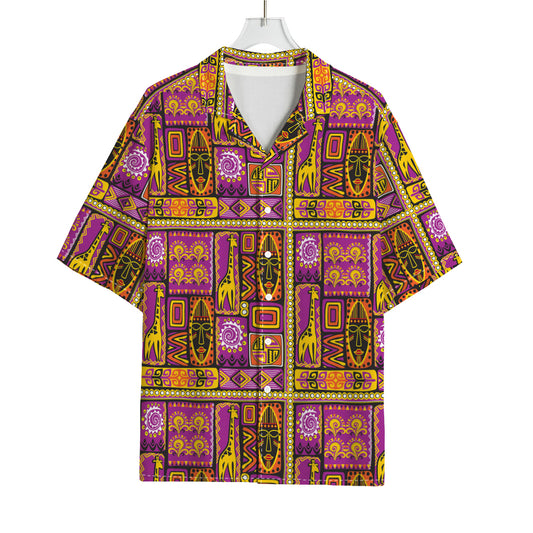 African Ethnic Tribal Inspired Print Rayon Hawaiian Shirt