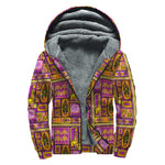African Ethnic Tribal Inspired Print Sherpa Lined Zip Up Hoodie