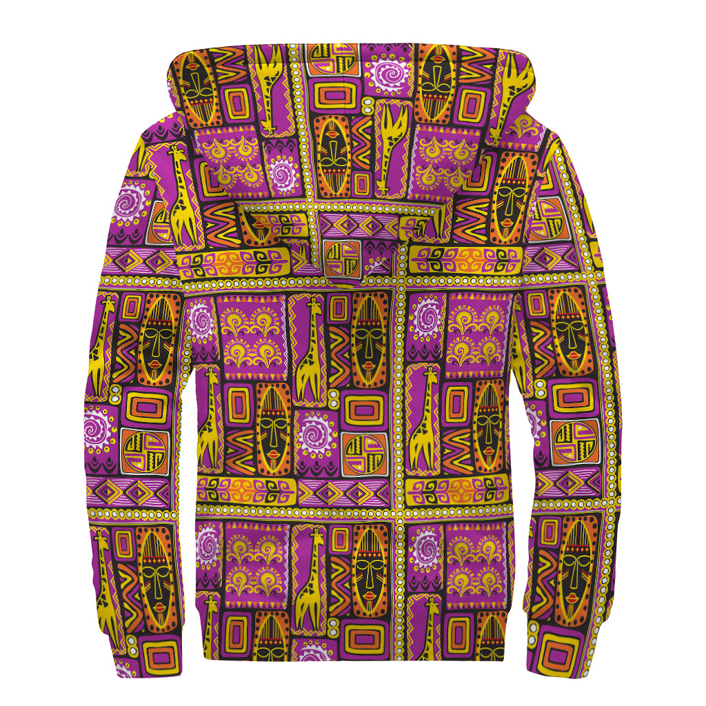African Ethnic Tribal Inspired Print Sherpa Lined Zip Up Hoodie