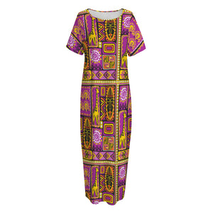 African Ethnic Tribal Inspired Print Short Sleeve Long Nightdress