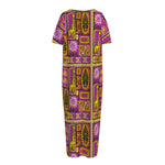 African Ethnic Tribal Inspired Print Short Sleeve Long Nightdress