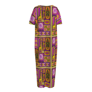 African Ethnic Tribal Inspired Print Short Sleeve Long Nightdress