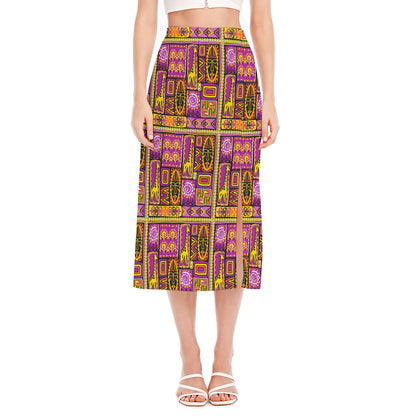 African Ethnic Tribal Inspired Print Side Slit Midi Skirt