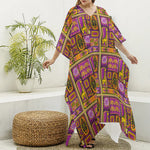 African Ethnic Tribal Inspired Print Silk V-Neck Kaftan Dress